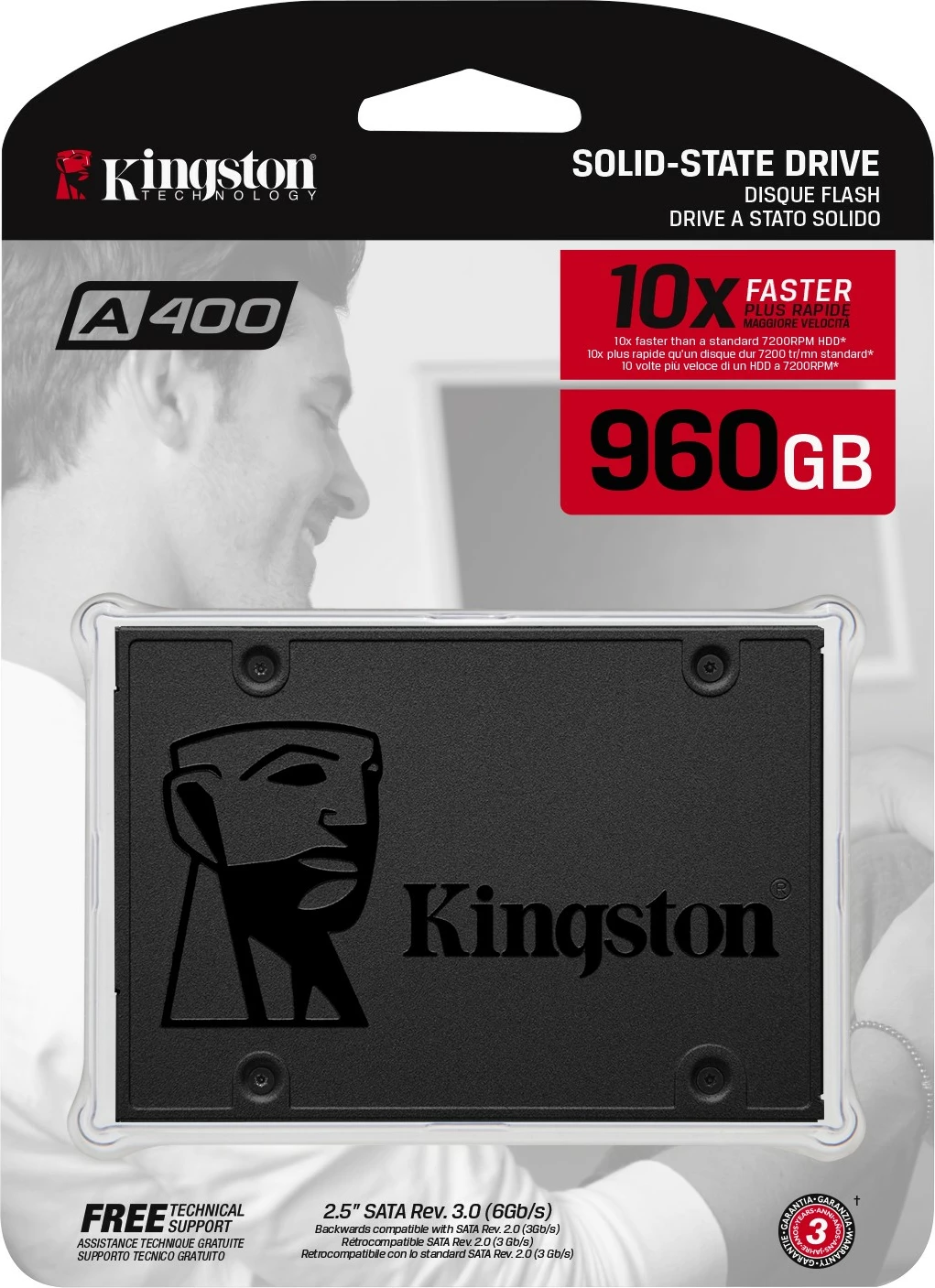 SSD 960 GB, 2,5", 500 MB/s, 6 Gbit/s, črn, Kingston A400