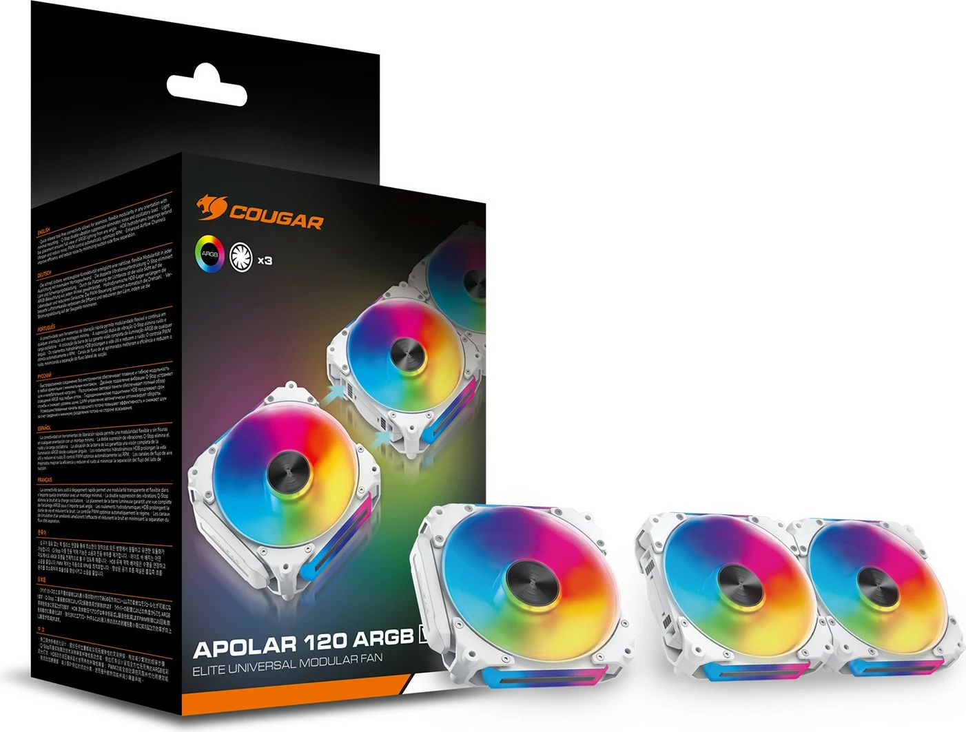 Ventilator za računalniško ohišje Apolar 120 ARGB Cougar, 3 kosi, bel