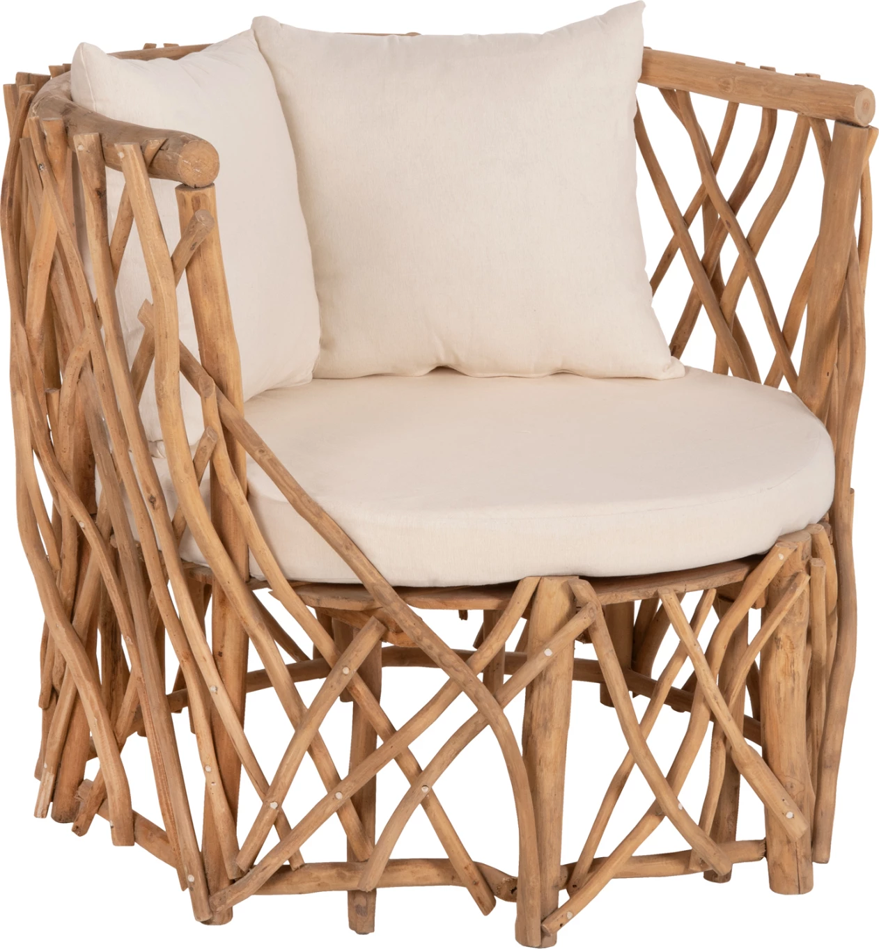 Fotelj KAAN FH5994 iz vej TEAK v naravni barvi z belimi blazinami 95x89x80H cm