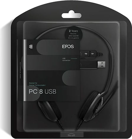 Slušalke z mikrofonom, USB, stereo, z upravljalnikom na kablu, črne — EPOS PC 8