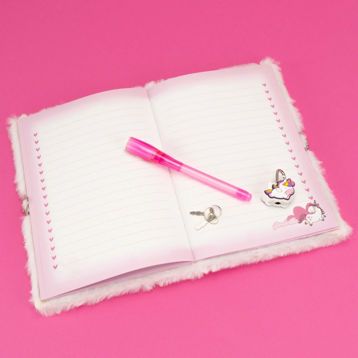 Dnevnik z vilinsko tematiko Nice Girabrilla enorog, za deklice, 25x30 cm, z magičnim pisalom in silikonskim ključavnim obeskom