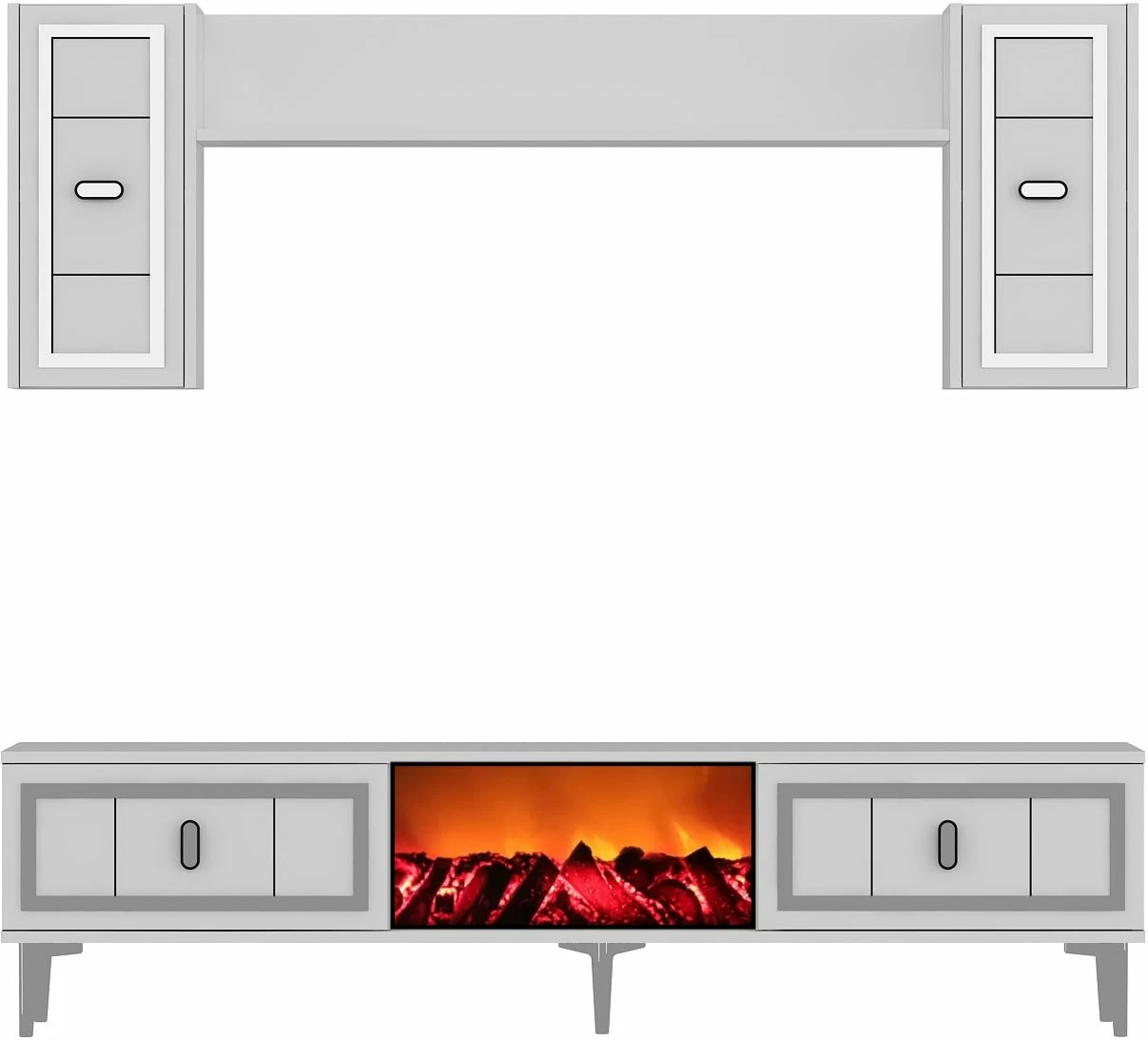 TV enota Skye Decor, kamin Orion - bela, srebrna