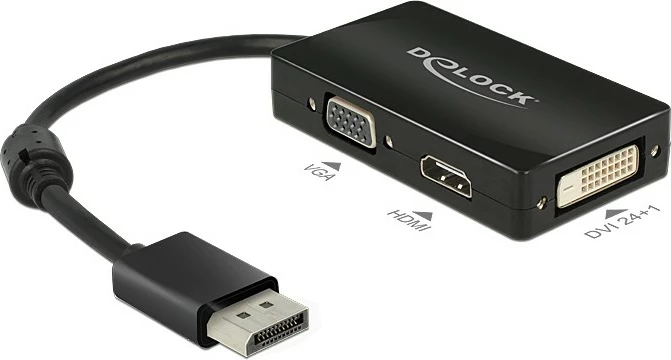 Adapter DisplayPort 0,16 m z izhodi VGA/HDMI/DVI, črn - DeLOCK