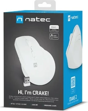 Vertikalni miš Natec Crake 2, Bluetooth, 2400 DPI, bel