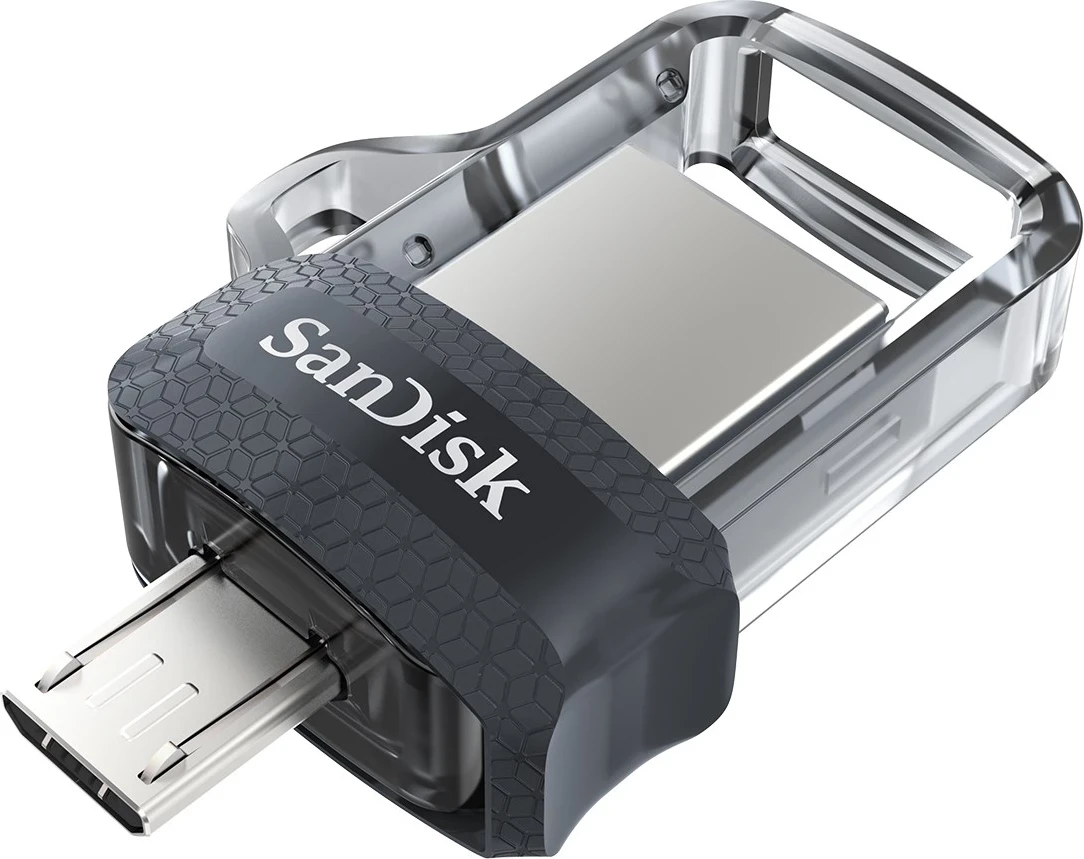 USB pogon Sandisk Ultra Dual, m3.0, 128 GB, črn / srebrn / prozoren