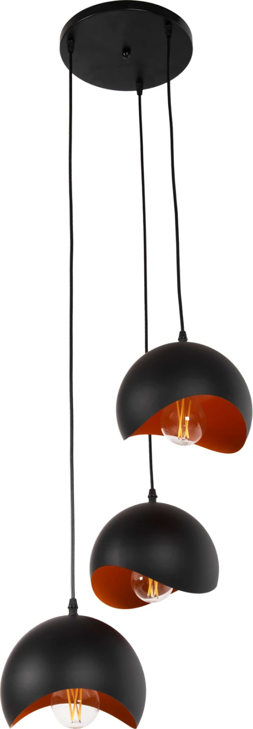 Stropna viseča svetilka s 3 lučmi FH4166.01 kovinske krogle v črno-oranžni barvi Φ20x112Hcm