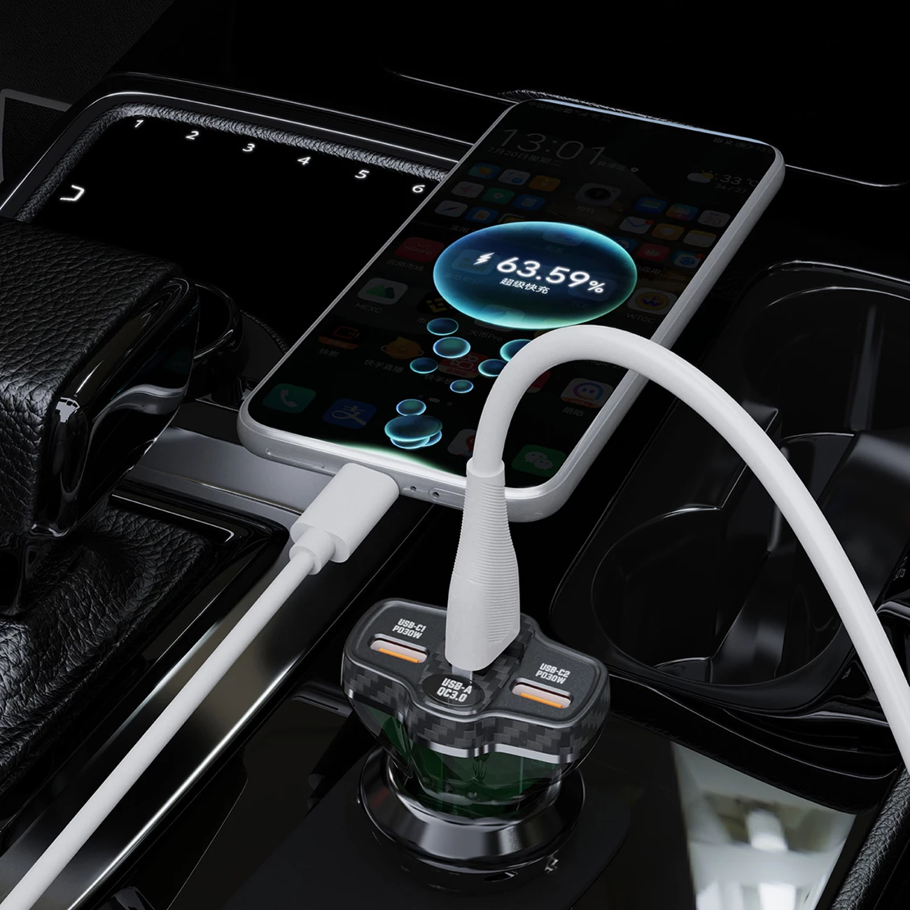 Avtomobilski polnilec Dudao R78, 78 W, 2x USB-A QC, USB-C PD, črn