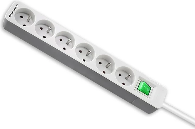 Razdelilec Qoltec 50292 s 6 vtičnicami, 1,8 m, belo-siv