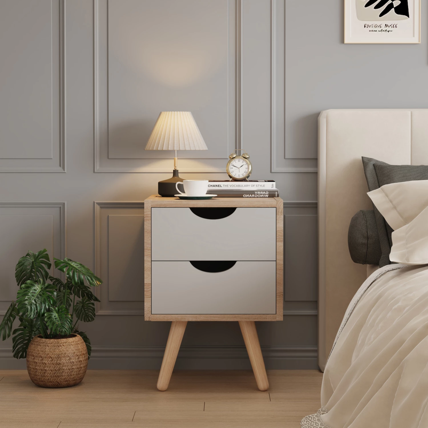 Nočna omarica DINKL FH2472.05 melamin-2 predala v sonoma-sivi 29,7x29,7x45Hcm