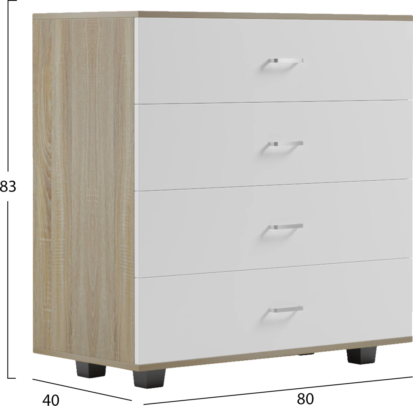 Komoda s 4 predali FH8996.04 melamin v sonoma-beli 80x40x83Hcm
