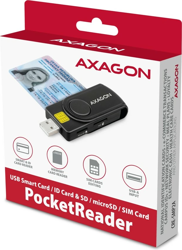 Večfunkcijski bralnik kartic AXAGON CRE-SMP2A, USB 2.0, SD/microSD/SIM/ID, črn