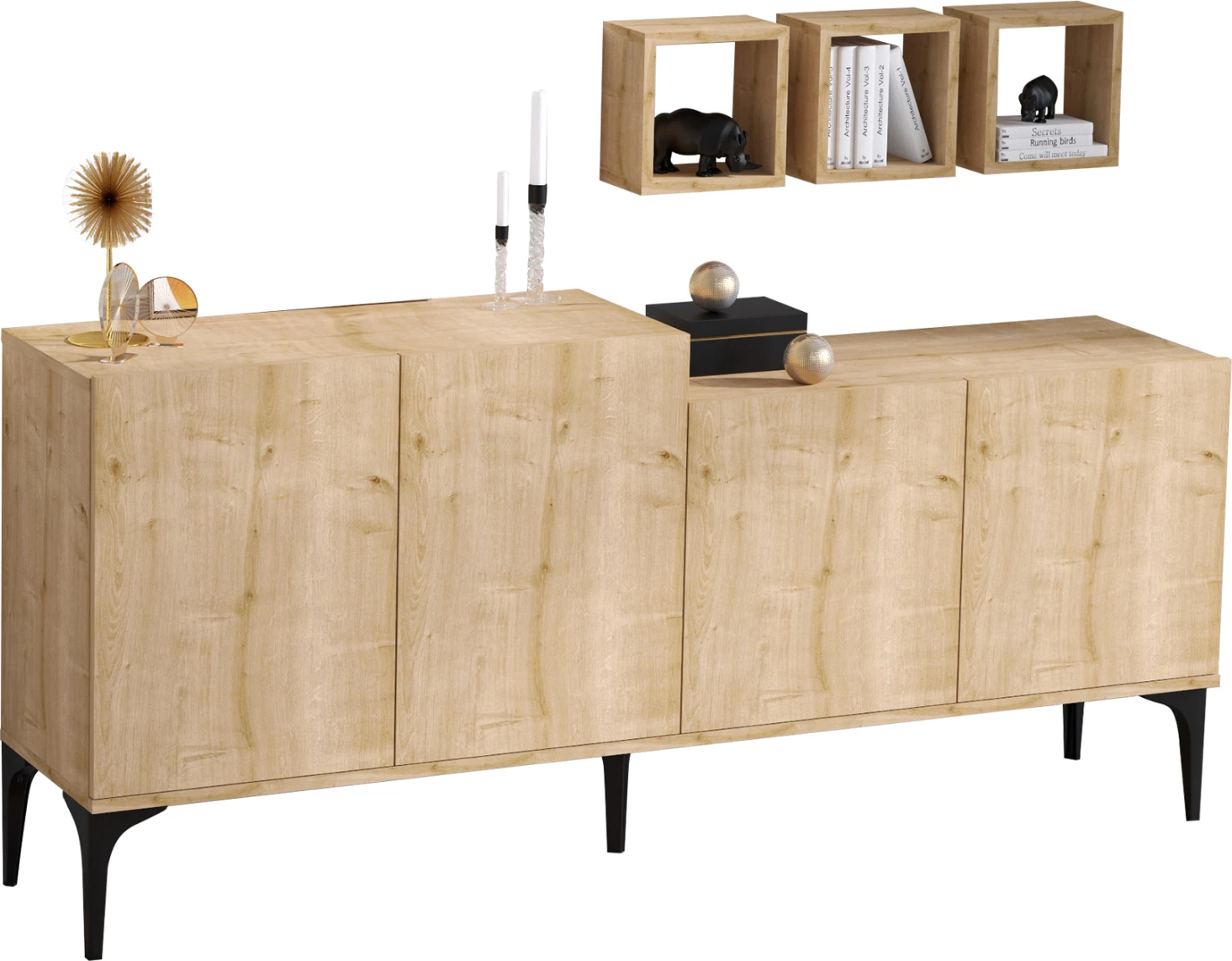 Bife in 3 stenske police iz melamina v naravni barvi 180x40x85Hcm.FH9430.01