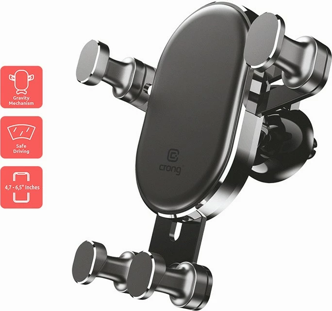 Držalo za telefon za avto CRONG Gravity Car Mount, Auto-Lock, za telefone 4,7–6,5", črno