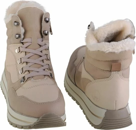 Visoke vezane škornje, Rieker N4002-60, krem