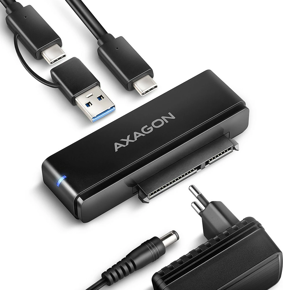 Adapter USB-C na SATA, 10Gbps, za SSD/HDD 2,5"/3,5", z napajanjem, 60 cm kabel, črno AXAGON ADSA-FPX