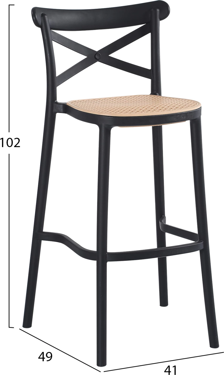 Barski stol CONN FH5933.02 polipropilen z naslonom črna in bež sedež 41x49x102Hcm