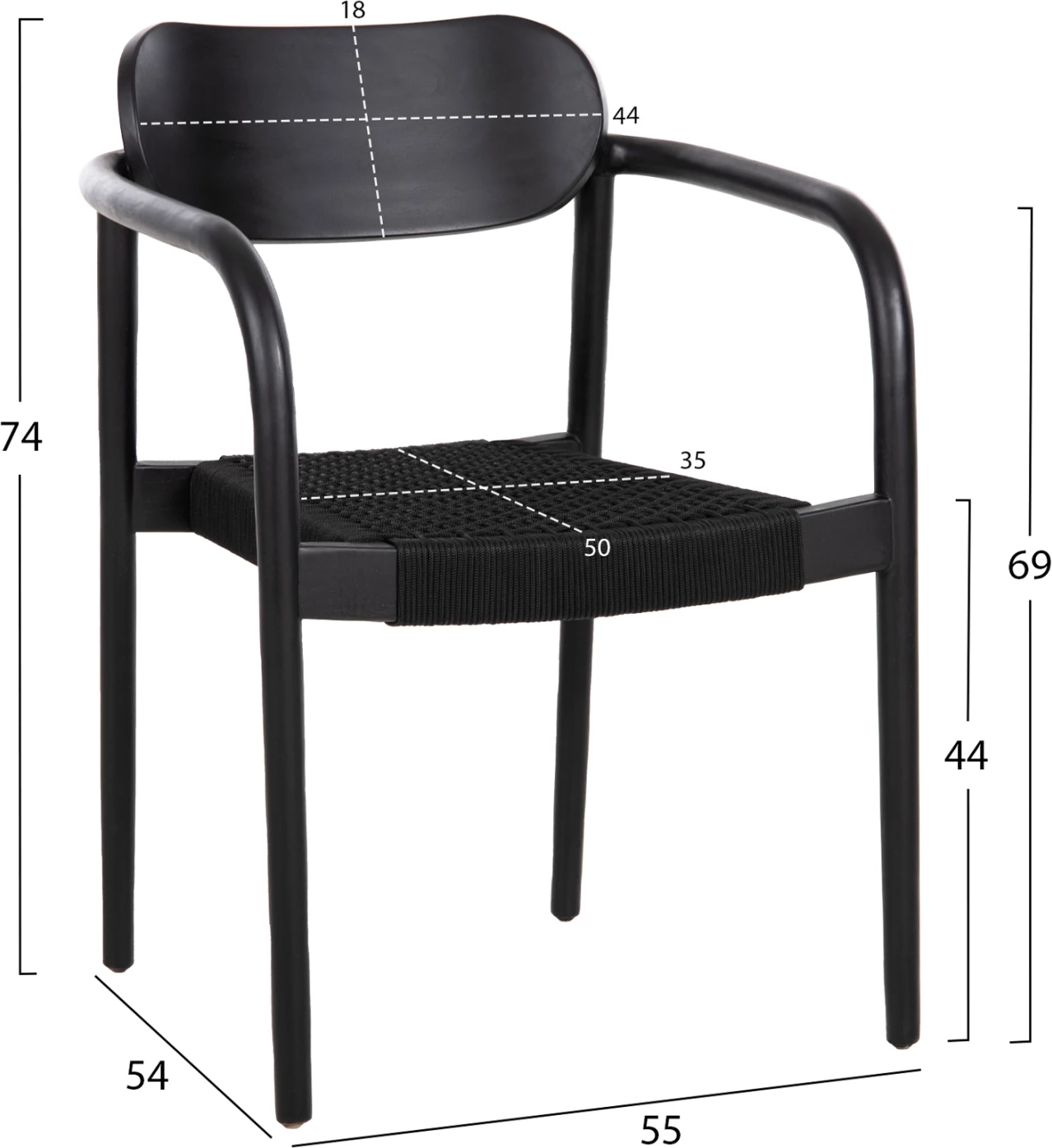 Fotelj OSLO FH9636.12 iz tikovine in vrvi v črni barvi 55x54x80Hcm