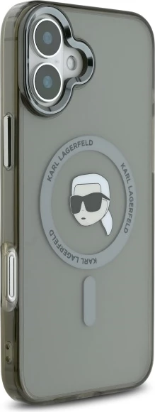 Ovitek za telefon IML Metal z motivom Karl Head, MagSafe za iPhone 16 Plus, Karl Lagerfeld, črn