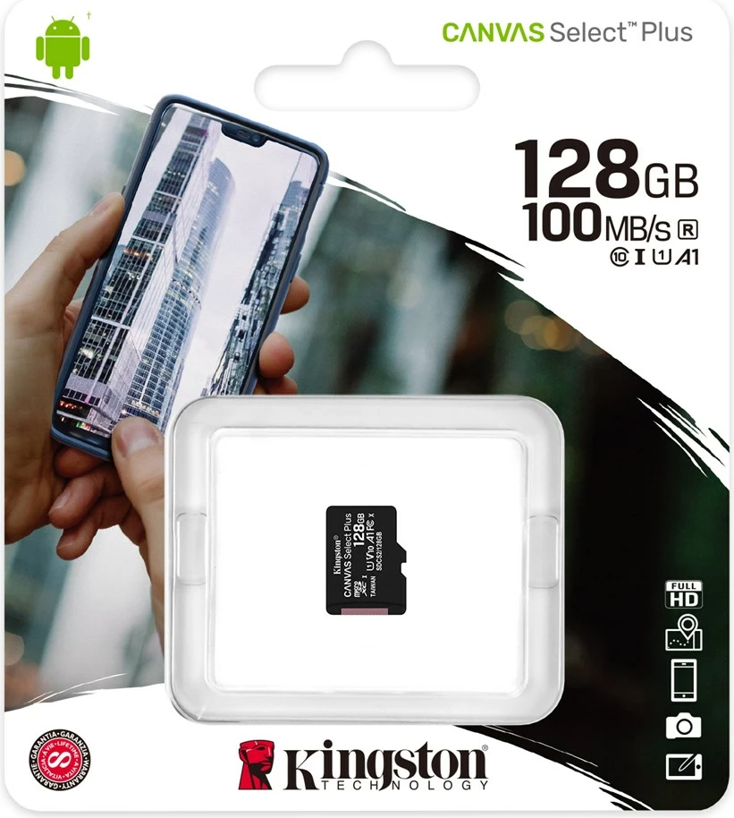 Kartica MicroSDXC Canvas Kingston, 125 GB, črna