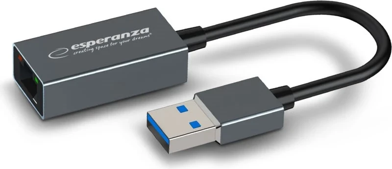 Ethernet adapter Esperanza ENA101, 1000 Mbps, USB 3.0 na RJ45, siv