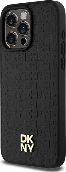 Ovitek iz umetnega usnja z monogramom DKNY, kovinski logotip, MagSafe za iPhone 15 Pro Max, črn