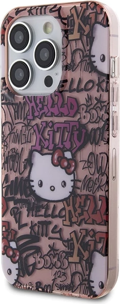 Ovitek za telefon z motivom Hello Kitty in graffiti, IML Tags, iPhone 14 Pro, rožnat