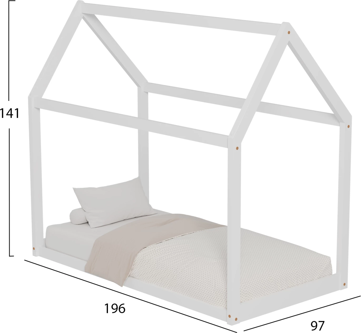 Postelja za otroke PEPE FH677.03 t.MONTESSORI iz masivnega borovega lesa v beli barvi - 190x90 cm