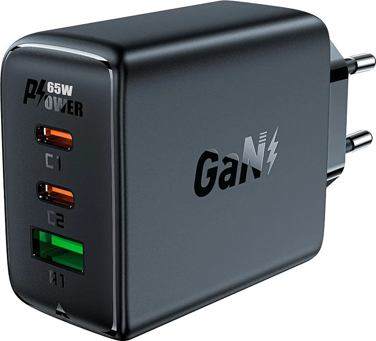 Hitri stenski polnilec Acefast A41, 65W, 2x USB-C / USB-A, črn