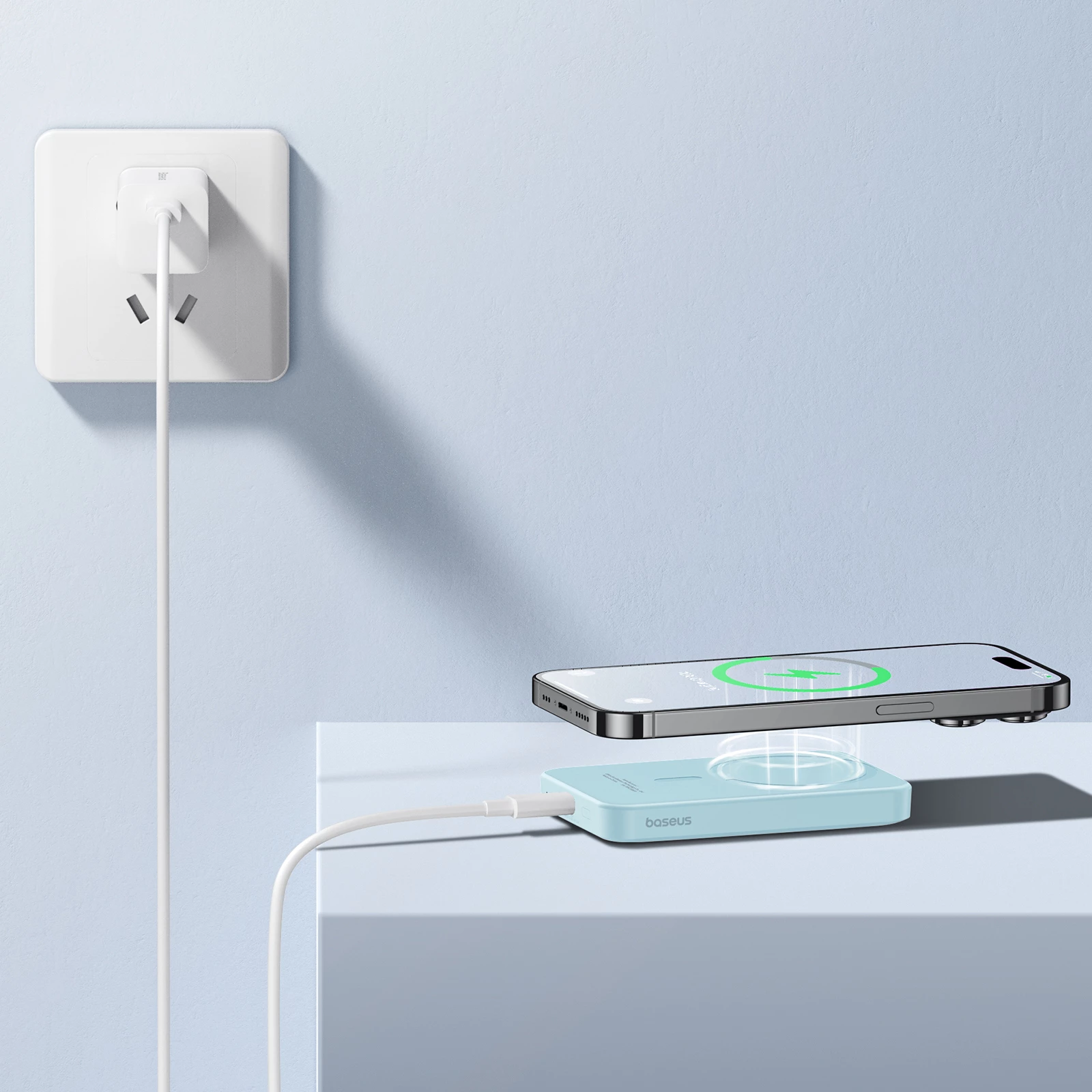 Prenosna baterija 5000 mAh, 20 W, USB-C, modra, z napajalnim kablom Baseus Magnetic Mini