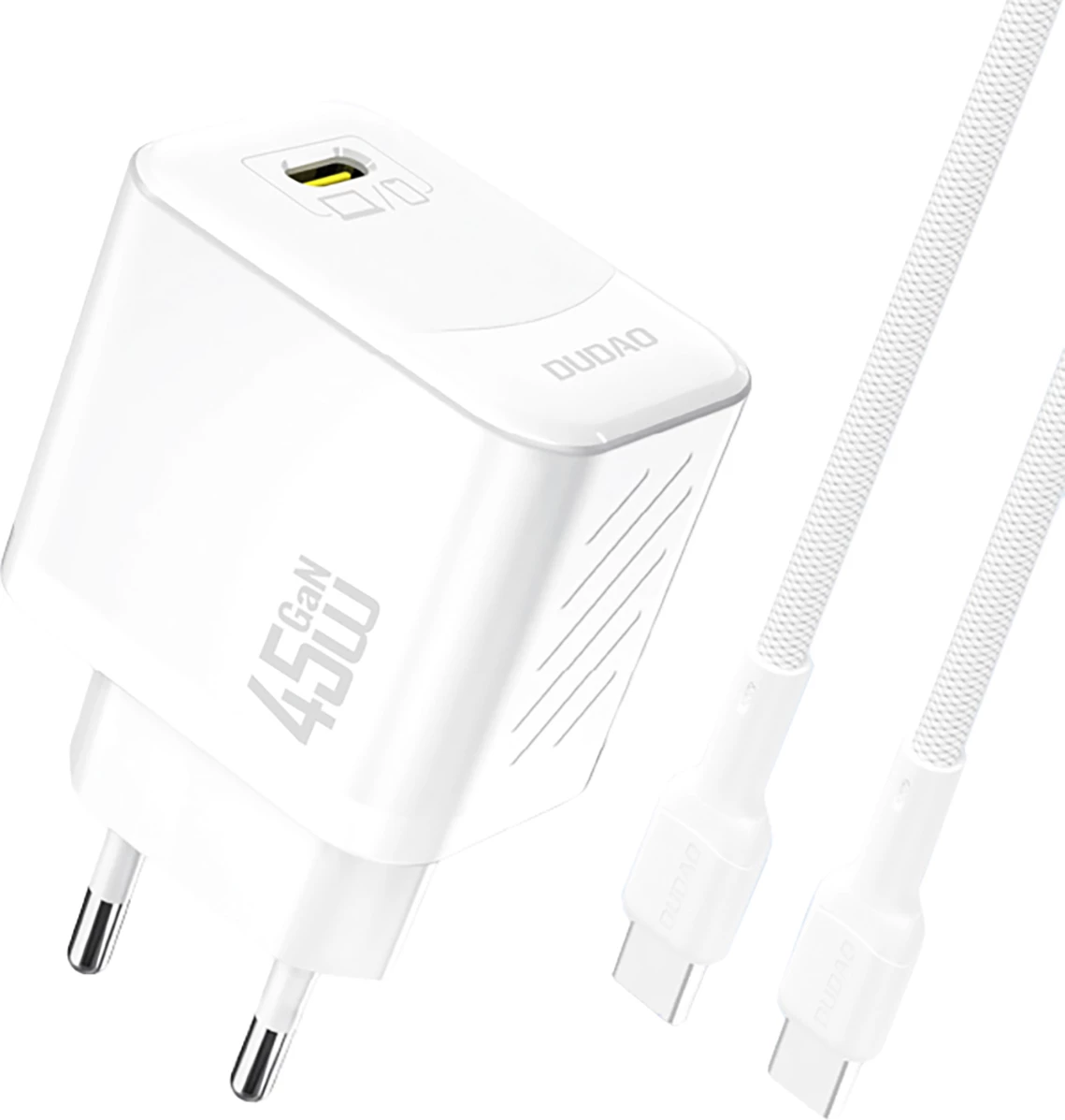 GaN stenski polnilec Dudao A28C, 45W, z USB-C kablom, bel