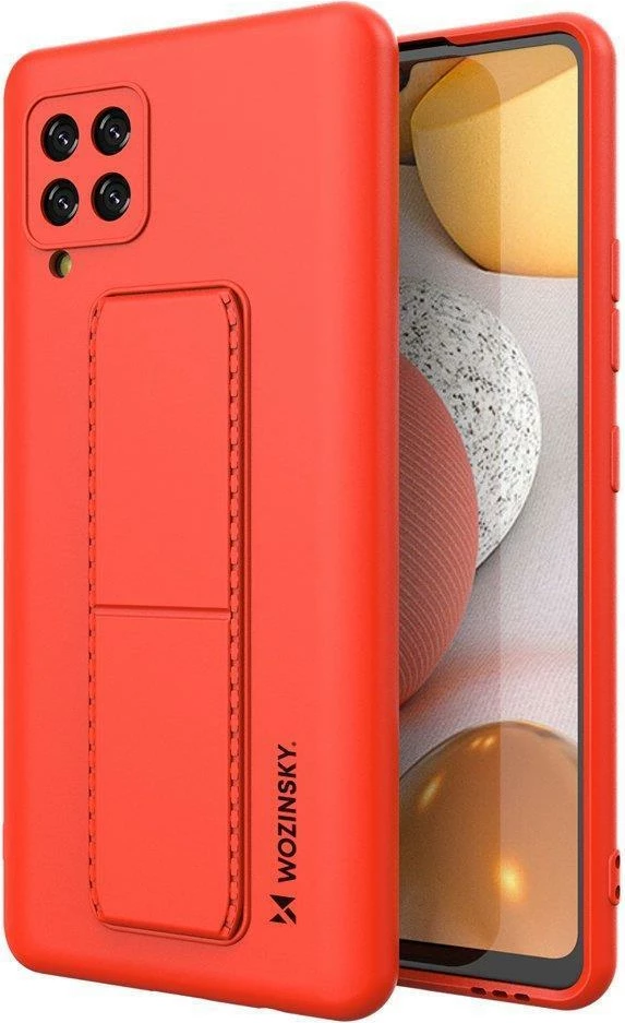 Ovitek za telefon z nosilcem Wozinsky za Samsung Galaxy A42 5G, silikonski, rdeč