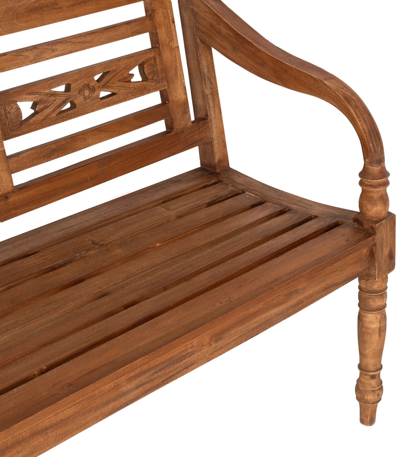 Zunanja klop FH7903 iz masivnega mahagonija v naravni barvi z naslonjalom in rokami 148x54x90Hcm