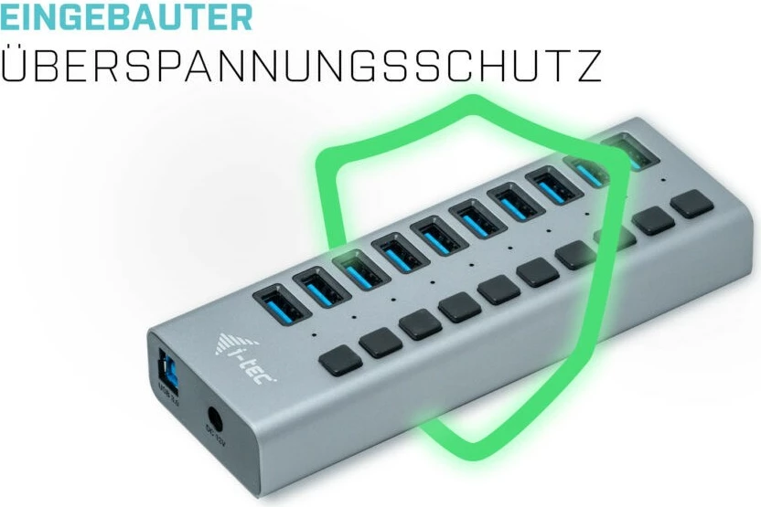 USB-hub z 10 vrati, 48 W, USB 3.0, siva — I-Tec