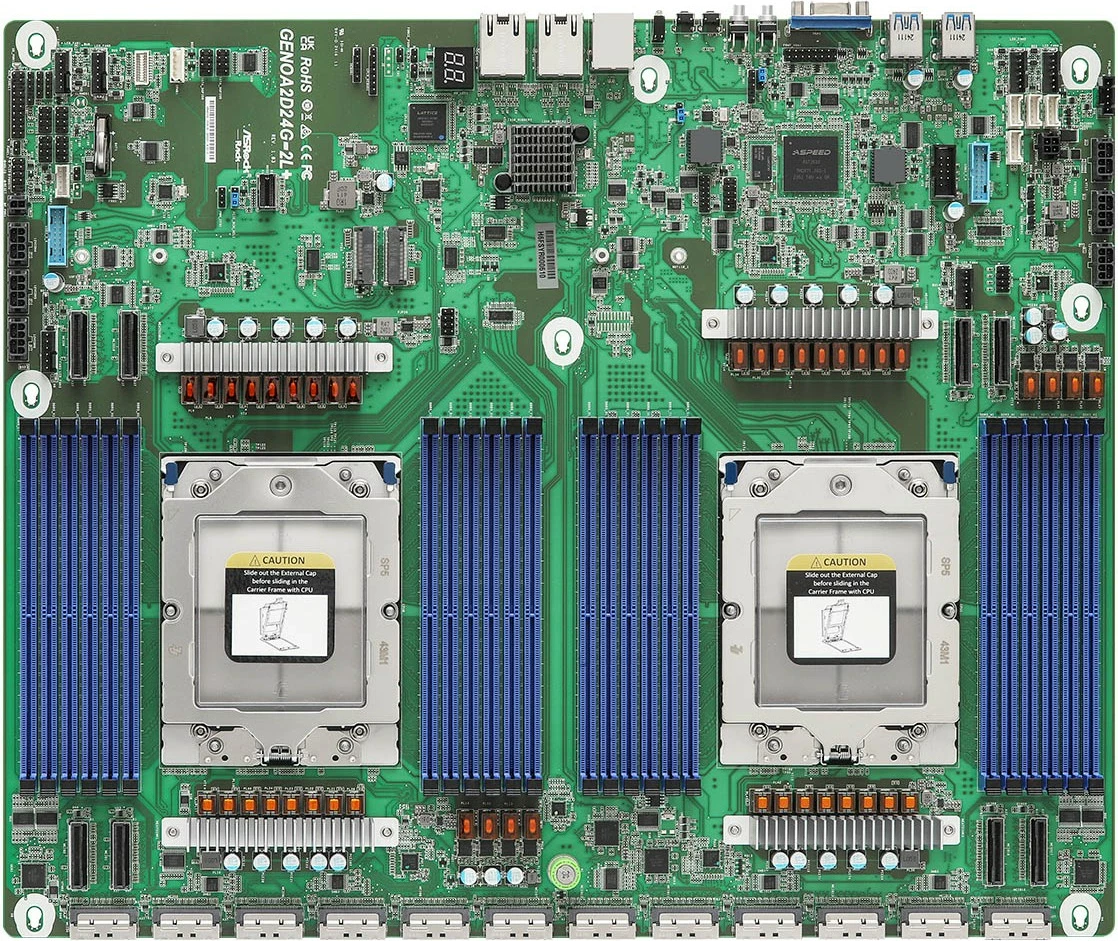 Matična plošča ASRock GENOA2D24G-2L+, Dual Socket SP5, DDR5, za strežnik, zelena/siva