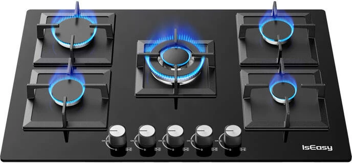 Plinska kuhalna plošča, 5 kuhališč, steklo, črna IsEasy MGBG-775S2