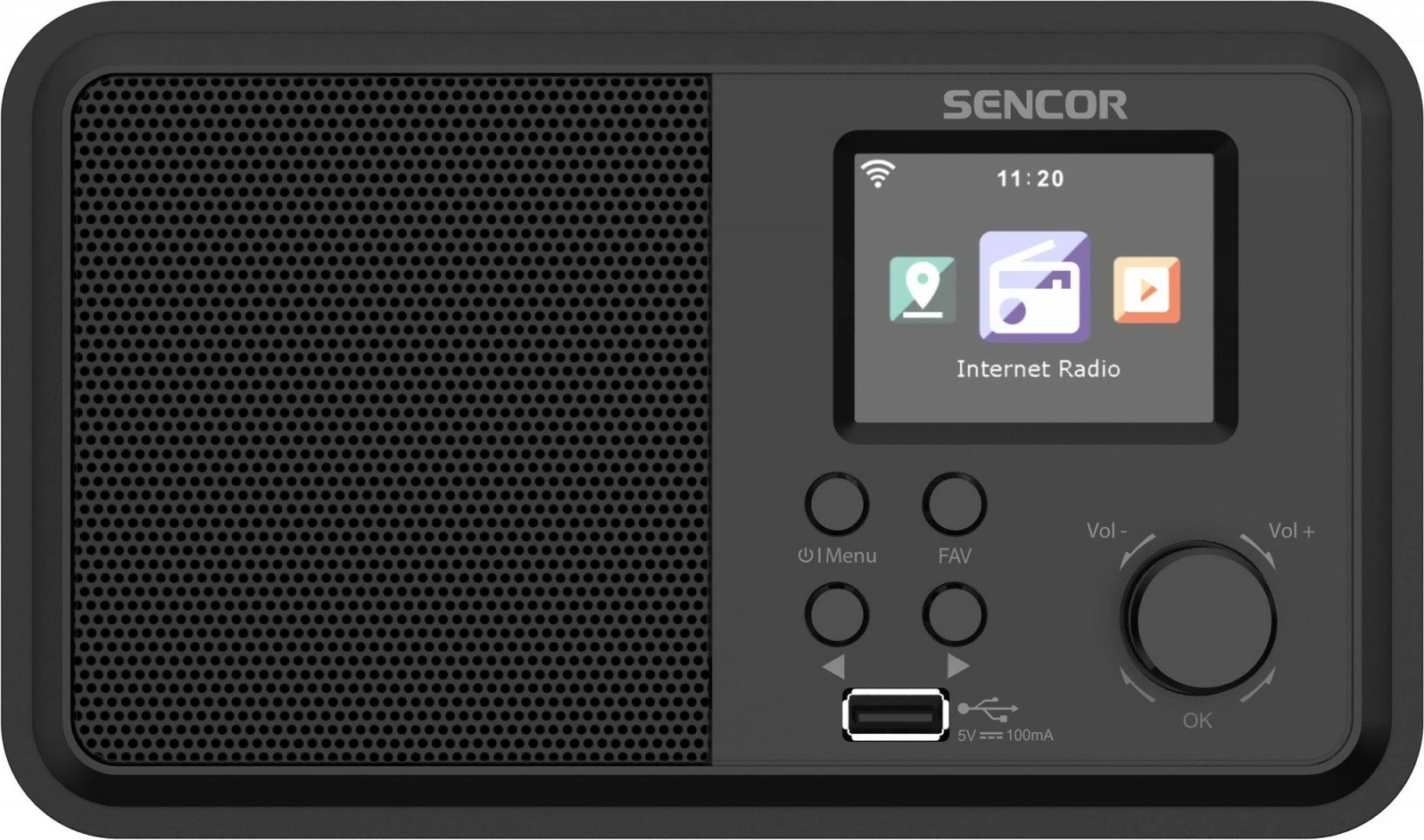 Internetni radio Sencor SIR 5100WDB, 4 W, WiFi, FM, DAB+, USB, velik barvni LCD, črn
