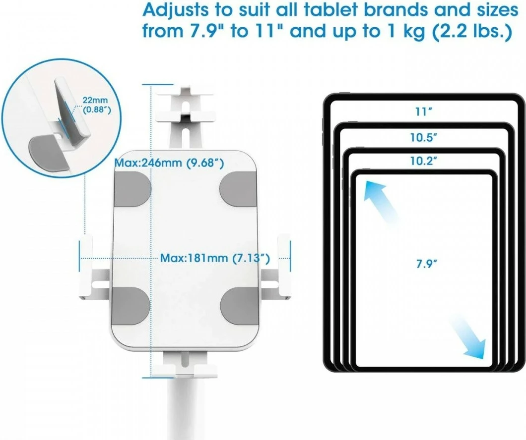 Stojalo za tla za tablico 7,9–11" Techly 406345, belo, z varnostnim ključem