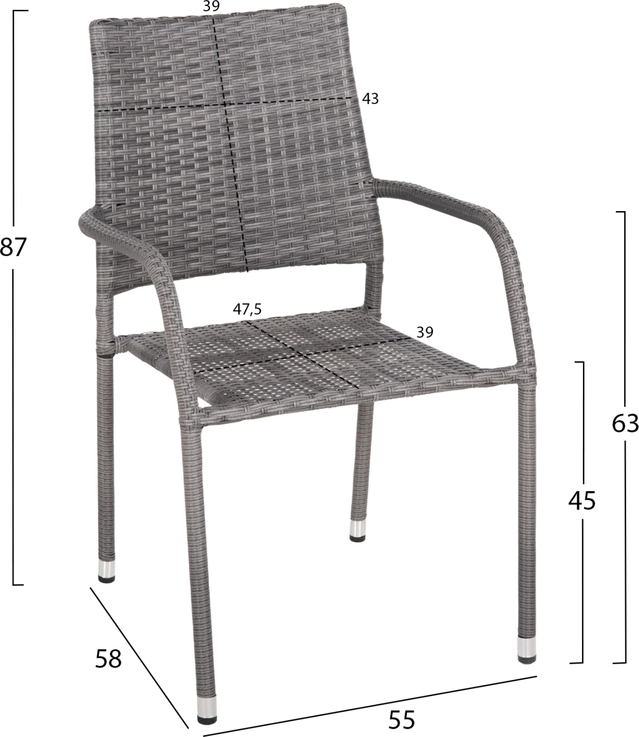 Vrtni naslanjač MORNER FH6074.02 kovinski-sivi pleteni 55x58x87H
