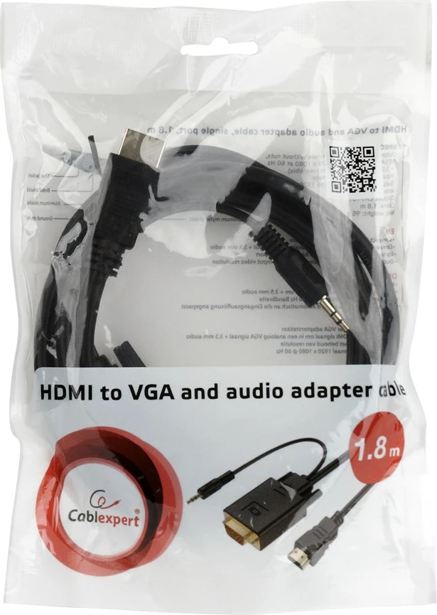 Kabel HDMI–VGA z 3,5 mm, Gembird, črn