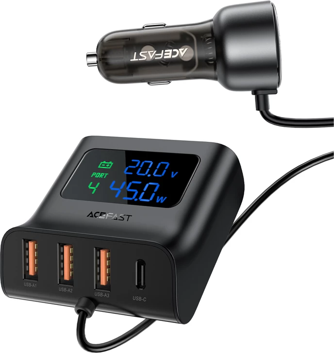 Polnilec za avto Acefast B11, 138 W, 6 priključkov USB-A/USB-C, črn