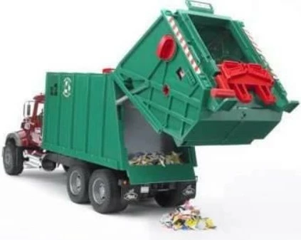 Kamion za smeti 1:16, rdeče/zelene, z dvema košema BRUDER Mack BR-02812