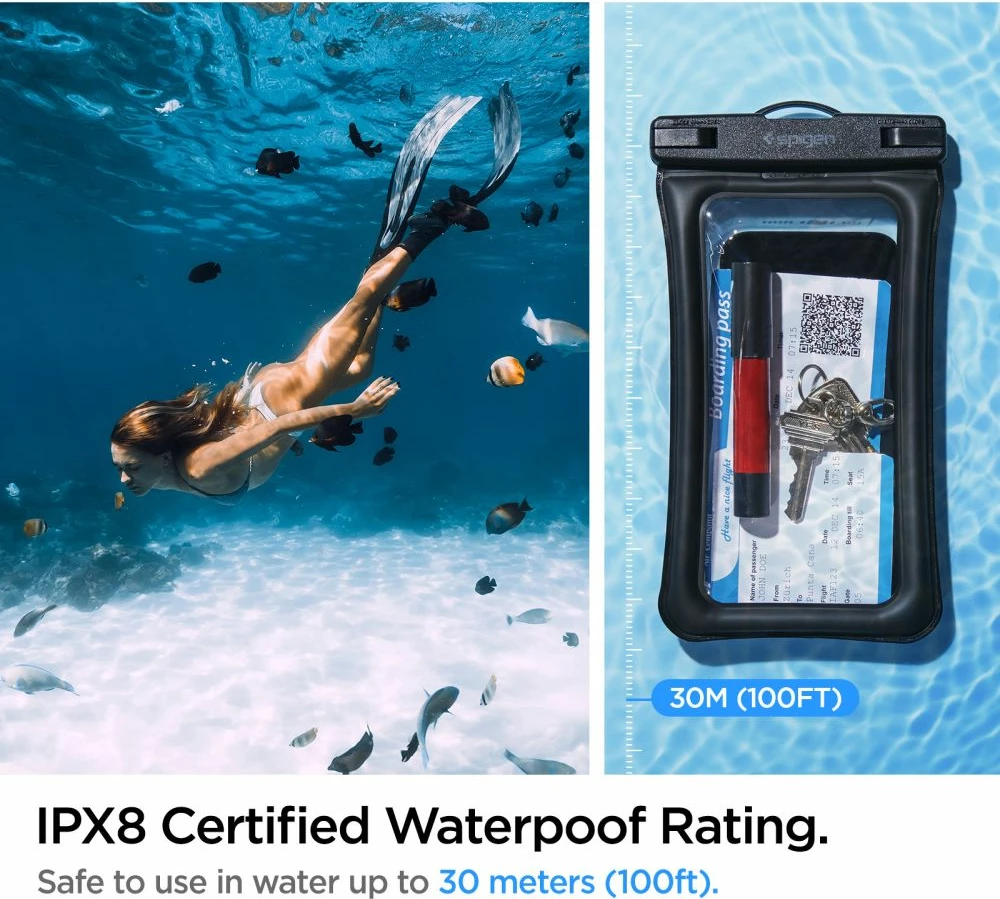 Vodoodporen ovitek za pametni telefon, IPX8, set 2 kosa, črn, Spigen Aqua Shield A610