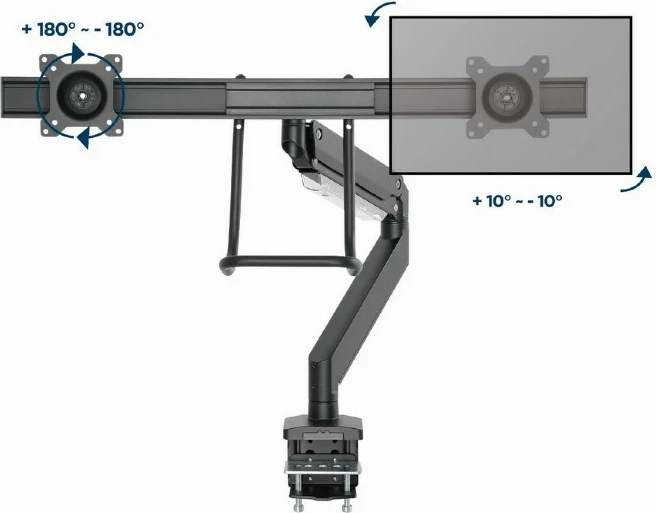 Nosilec za mizo za 2 monitorja do 32" in prenosnik do 17,3", črn Gembird MA-DA2-04