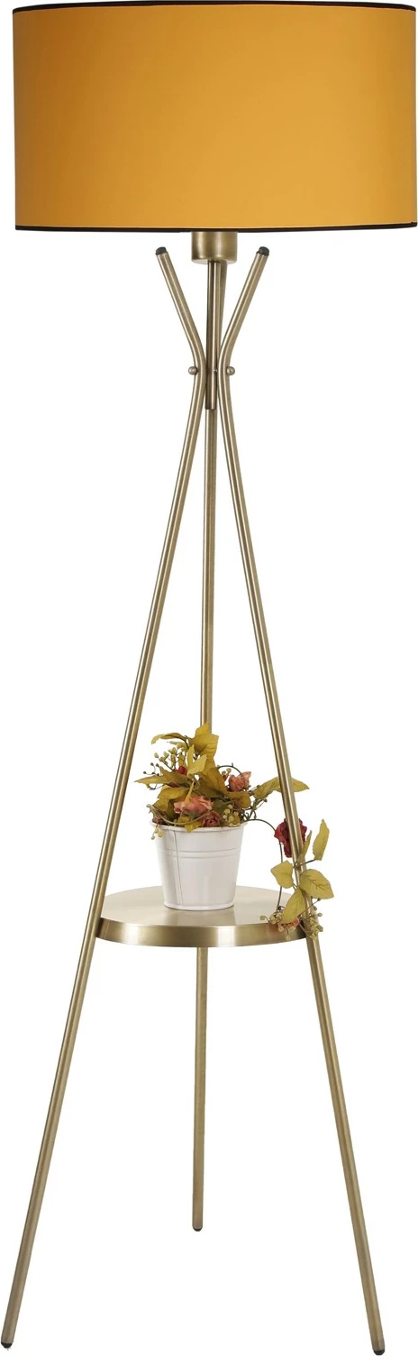 Stojalna svetilka, gorčična, z majhno polico, valjast abažur Opviq