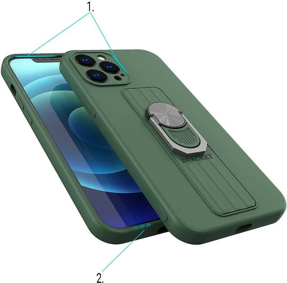 Ovitek iz silikona z držalom za prst in stojalom Hurtel Ring Case za Samsung Galaxy A33 5G, moder