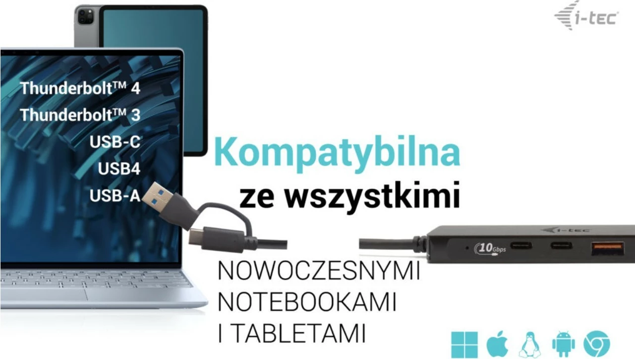 USB razdelilec i-tec C31HUBMETAL2A2C, 2x USB 3.0, 2x USB-C, 10 Gbps, kovinski, črn