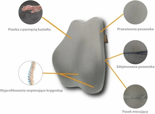 Lumbarni vzglavnik z vzdržljivo spominsko peno MDH, siv
