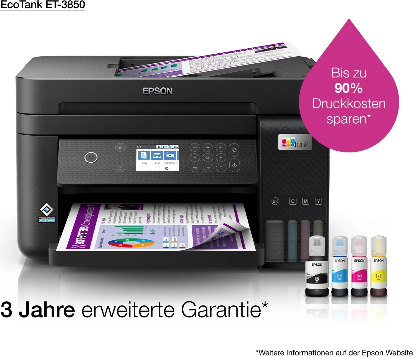 Multifunkcijski tiskalnik Epson EcoTank ET-3850, barven, A4, Wi‑Fi, LCD, črn