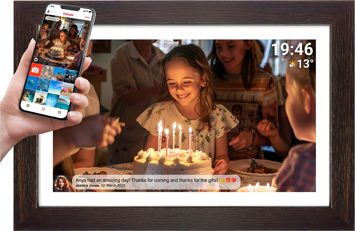 Digitalna okvir Denver Frameo PFF-1543DW, 15,6", 16 GB, Full HD, rjava