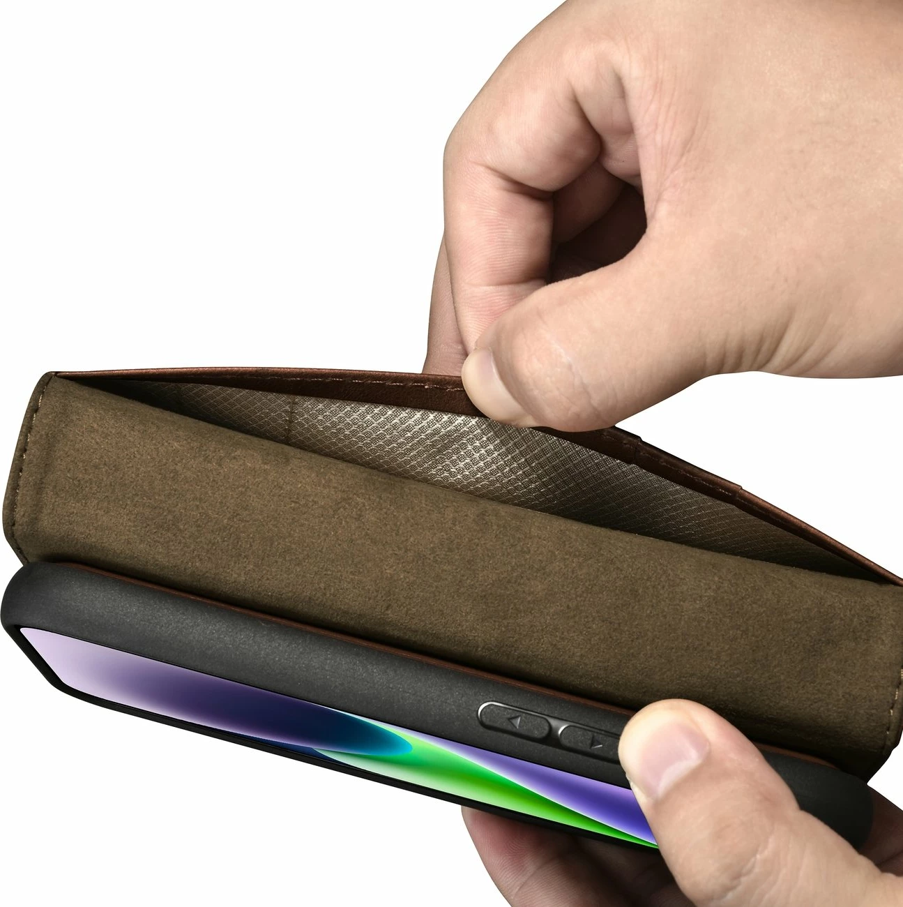 Ovitek 2-v-1 Oil Wax Wallet za iPhone 14 Plus, iCarer, naravno usnje, Anti-RFID, rjav